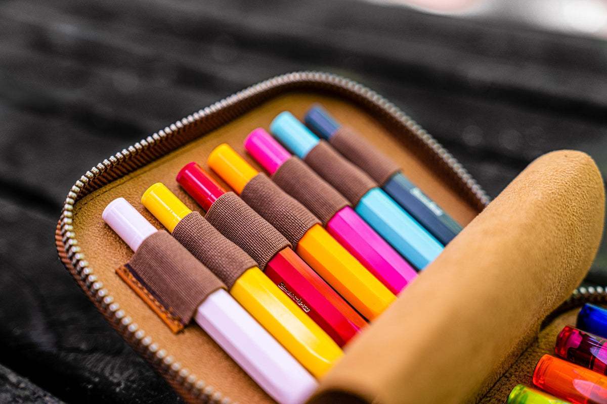 Galen Leather 14 Slot Collector Pen Case for Kaweco Pens - Crazy Horse Brown