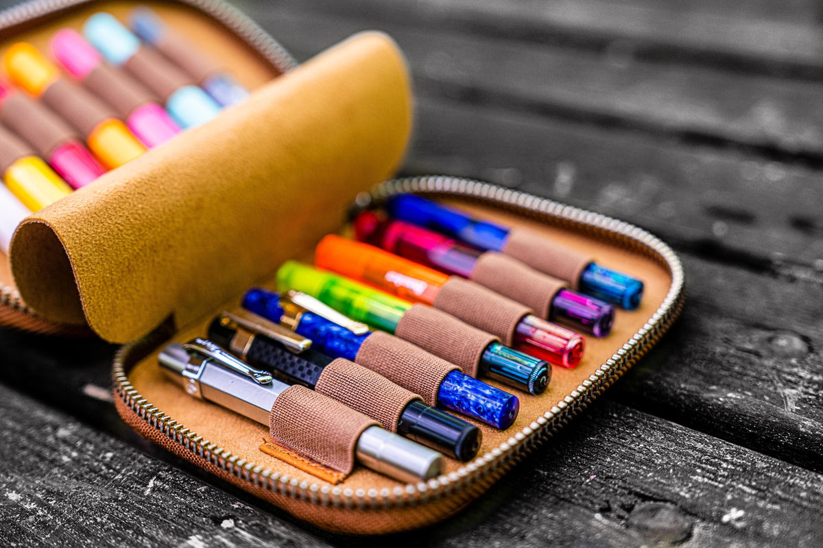 Galen Leather 14 Slot Collector Pen Case for Kaweco Pens - Crazy Horse Brown