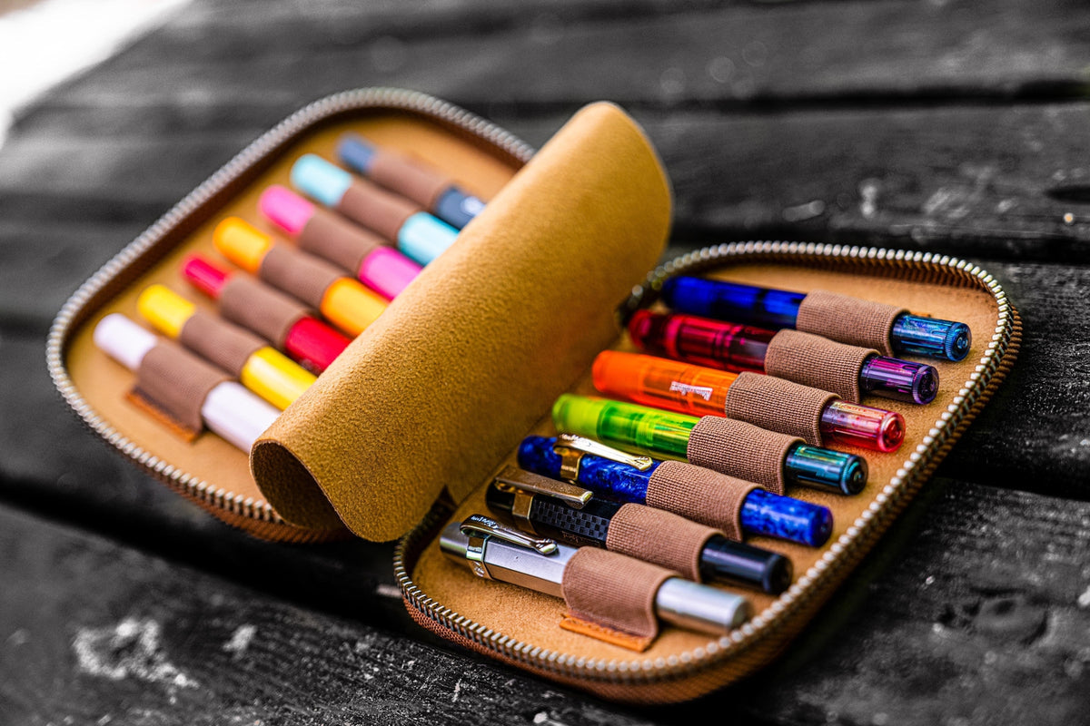 Galen Leather 14 Slot Collector Pen Case for Kaweco Pens - Crazy Horse Brown