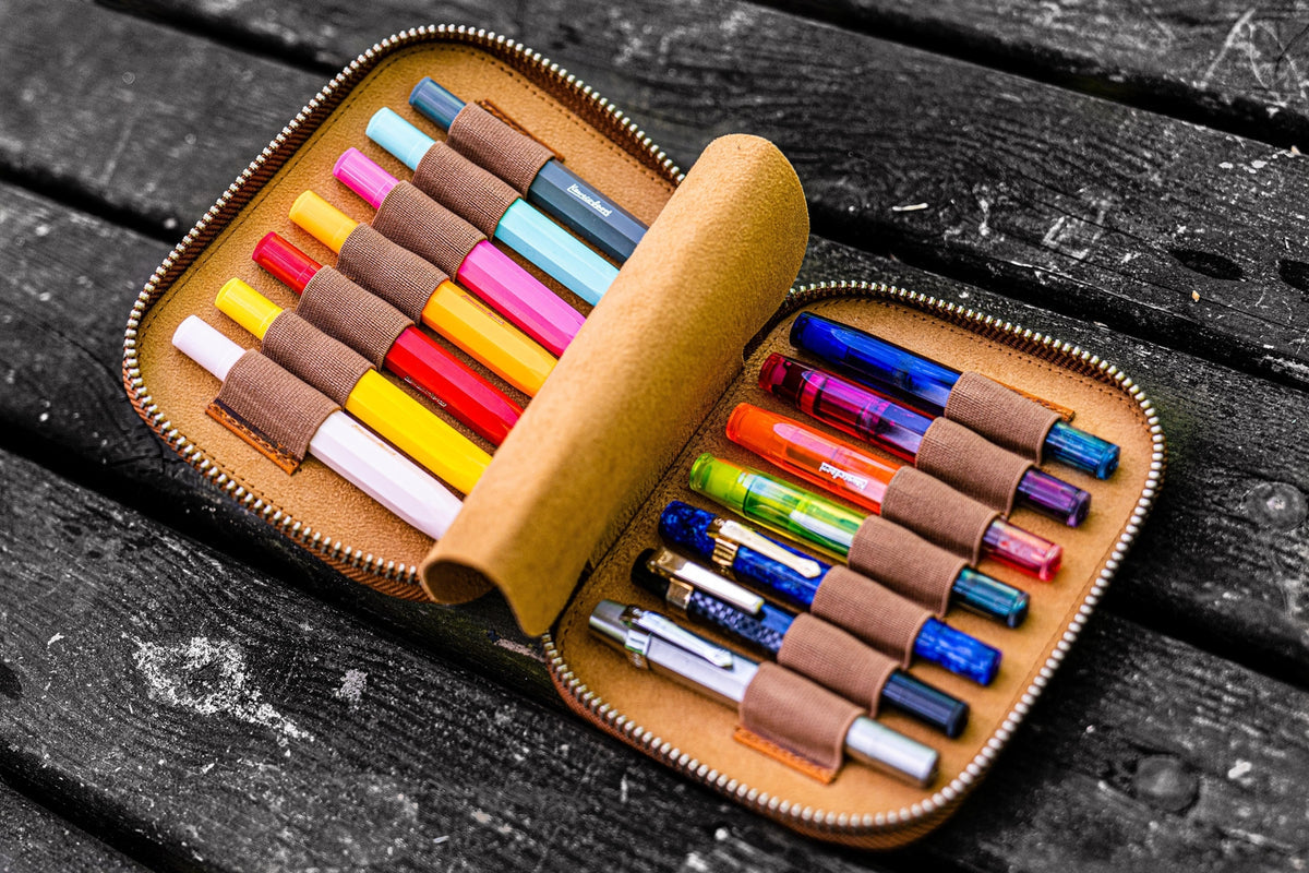 Galen Leather 14 Slot Collector Pen Case for Kaweco Pens - Crazy Horse Brown