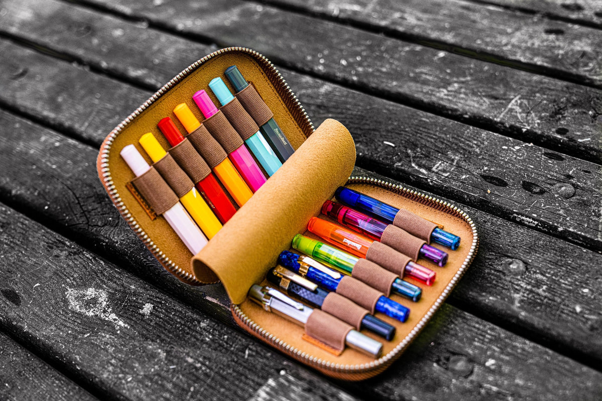 Galen Leather 14 Slot Collector Pen Case for Kaweco Pens - Crazy Horse Brown