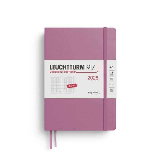 Leuchtturm1917 2026 A5 Medium Hardcover Dotted Daily Planner - Dusty Rose