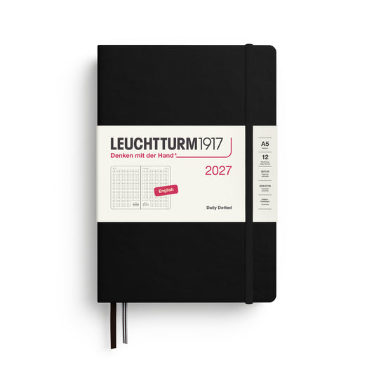 Leuchtturm1917 2027 A5 Medium Hardcover Dotted Daily Planner - Black