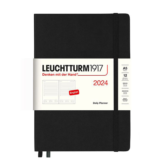 Leuchtturm1917 2024 A5 Medium Hardcover Daily Planner - Black