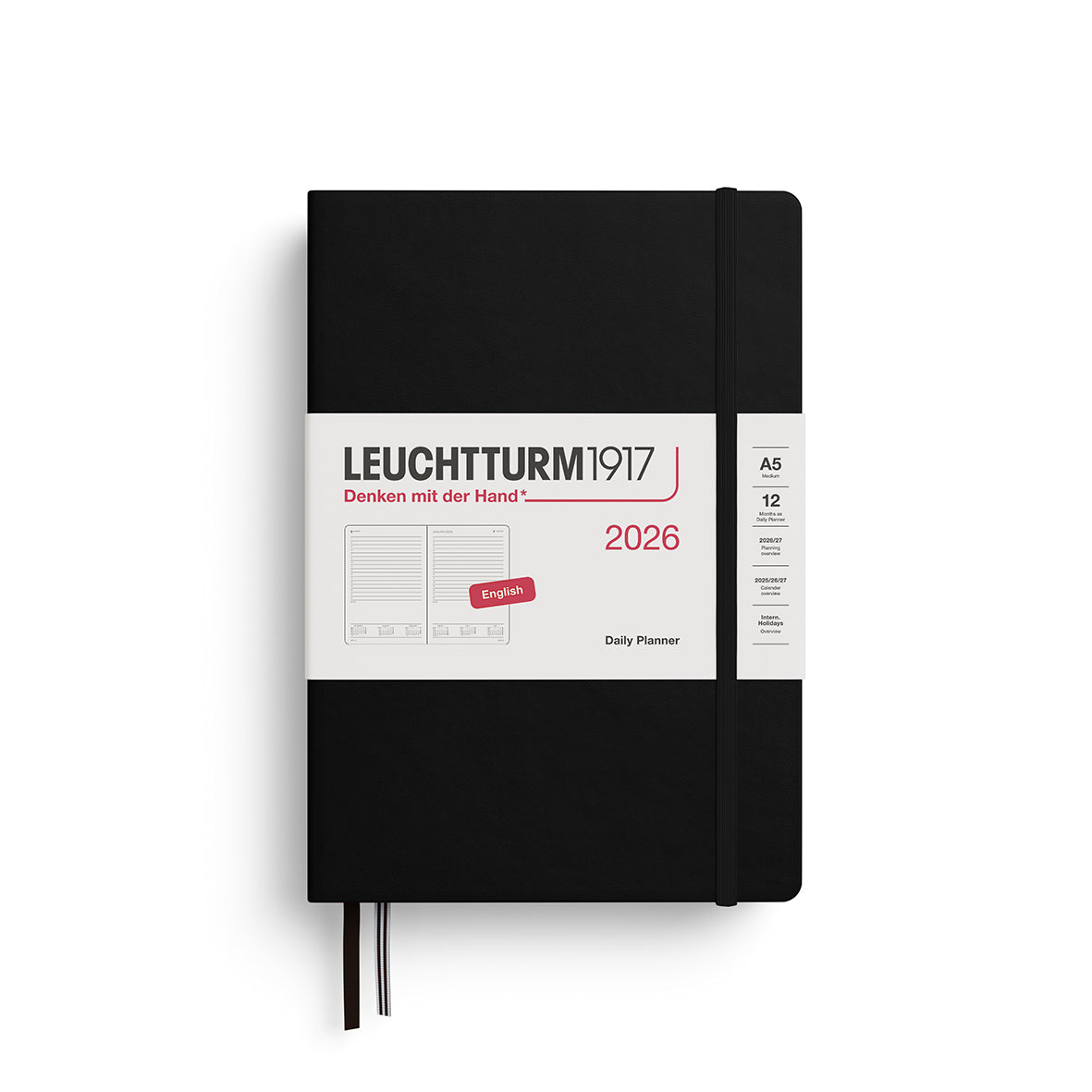 Leuchtturm1917 2026 A5 Medium Hardcover Daily Planner - Black