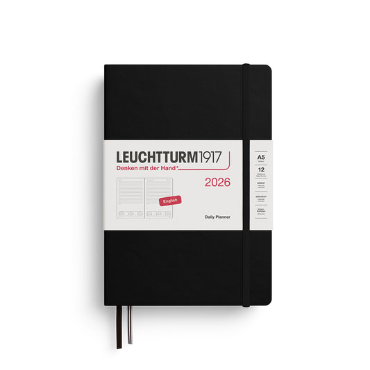 Leuchtturm1917 2026 A5 Medium Hardcover Daily Planner - Black