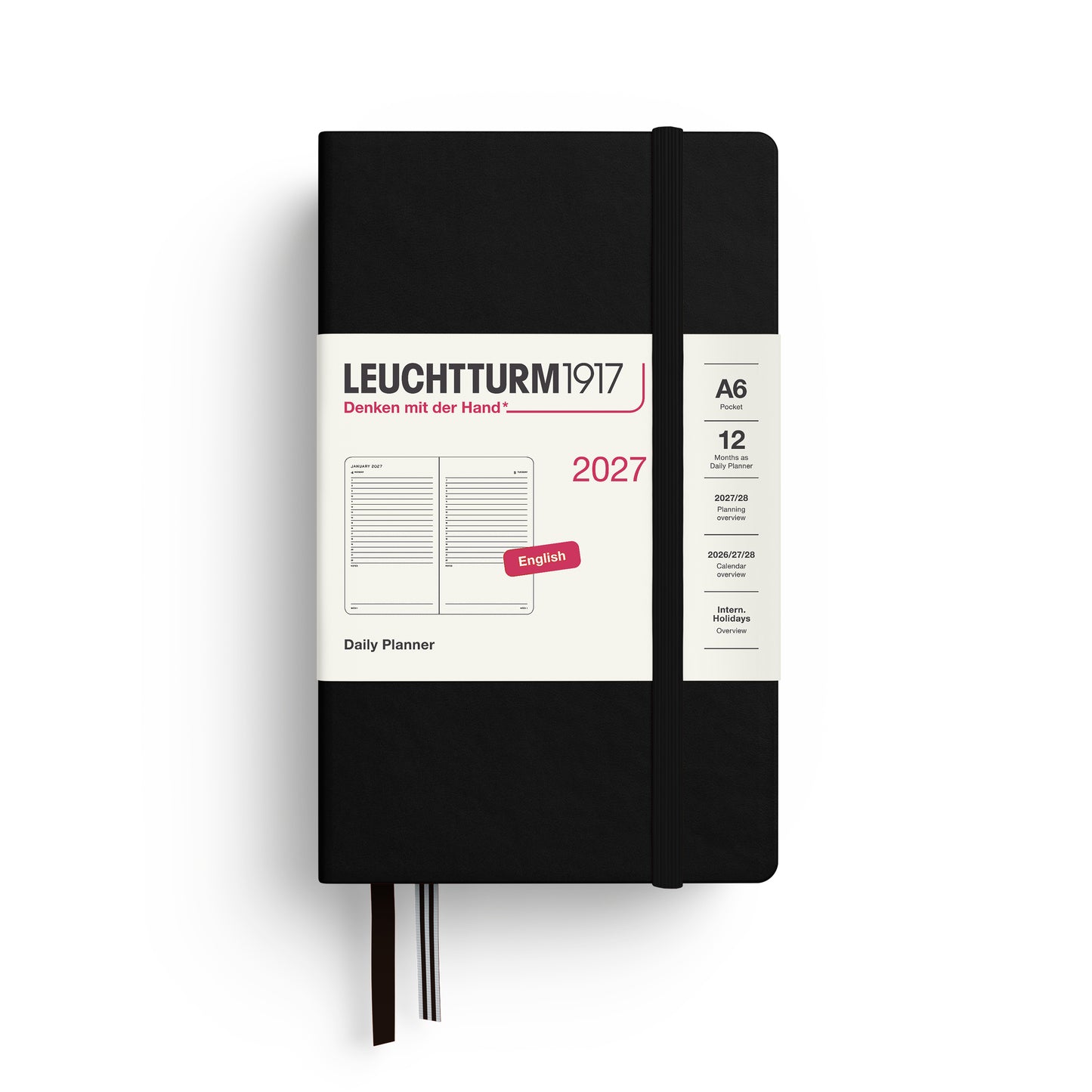 Leuchtturm1917 2027 A6 Pocket Hardcover Daily Planner - Black