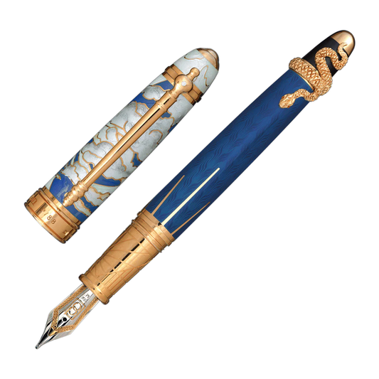 David Oscarson Deus Regit Fountain Pen - Blue with Gold Trim