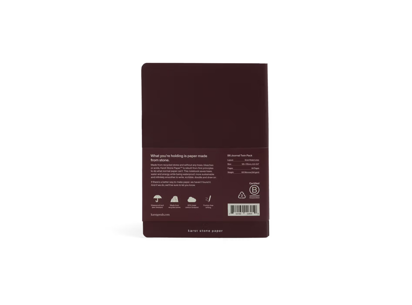 Karst B6 Stone Paper Twin Pack Journal - Burgundy (Lined)