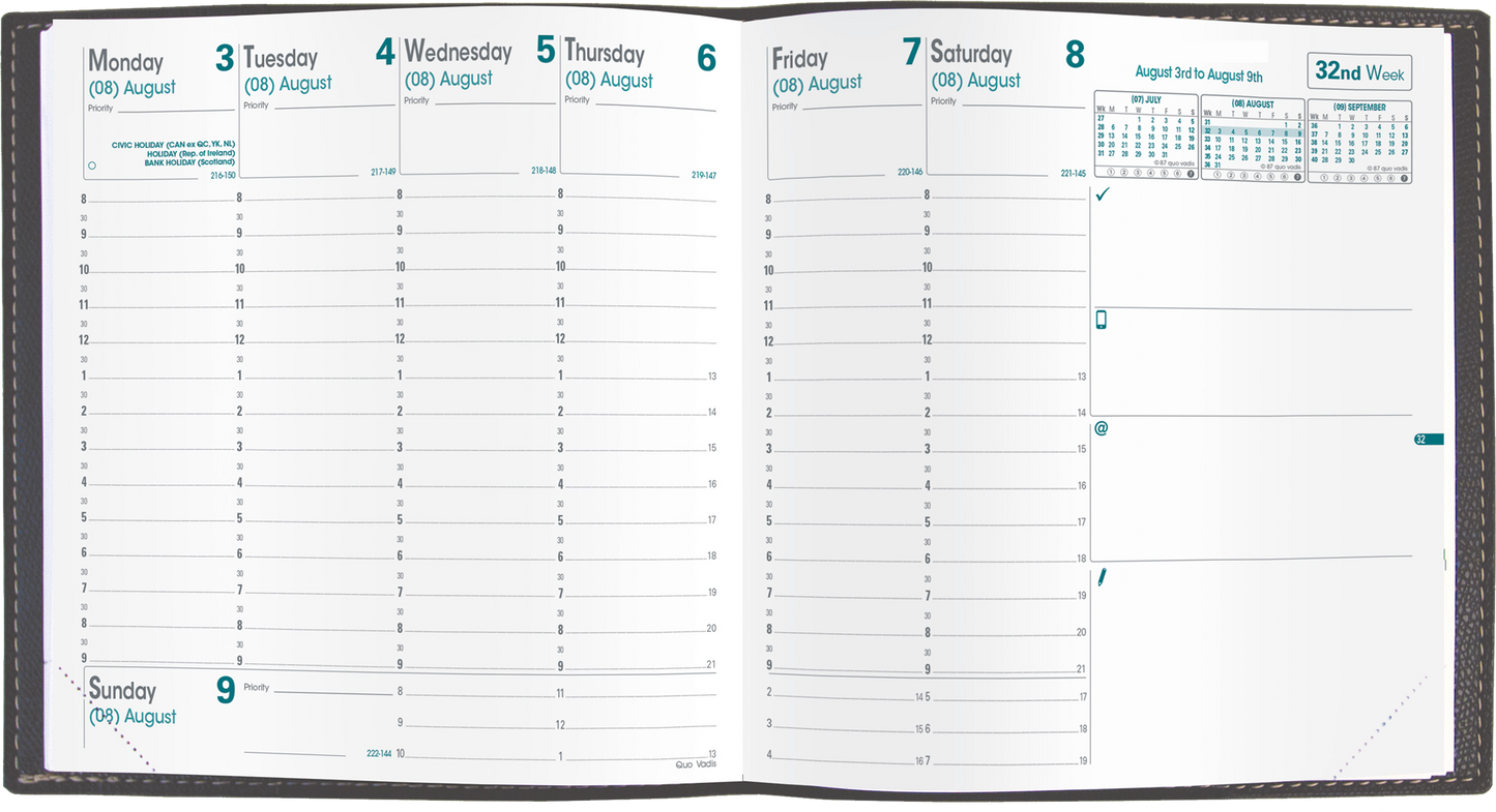Quo Vadis 2025 Executive Vertical Weekly Planner - Refill Only