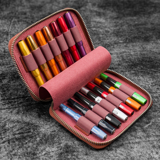 Galen Leather 14 Slot Collector Pen Case for Kaweco Pens - Crazy Horse Orange