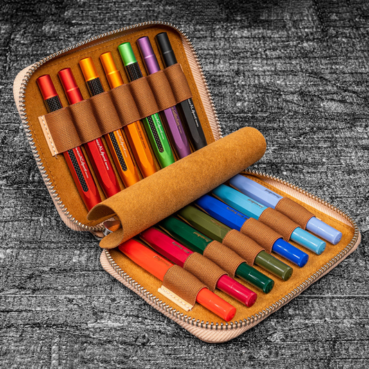 Galen Leather 14 Slot Collector Pen Case for Kaweco Pens - Undyed Leather