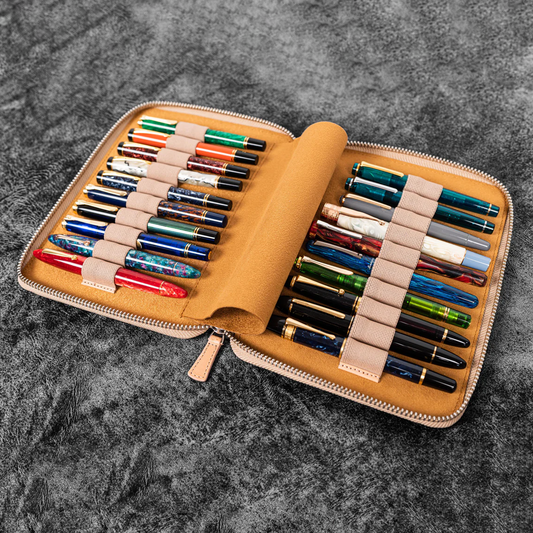 Galen Leather 20 Slot Zippered Pen Case - Undyed Leather