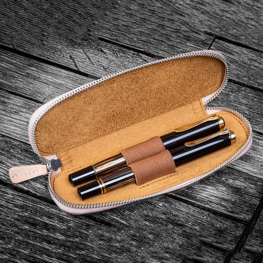 Galen Leather 2 Pen Duo Slim Zippered Pen Case - Undyed Leather