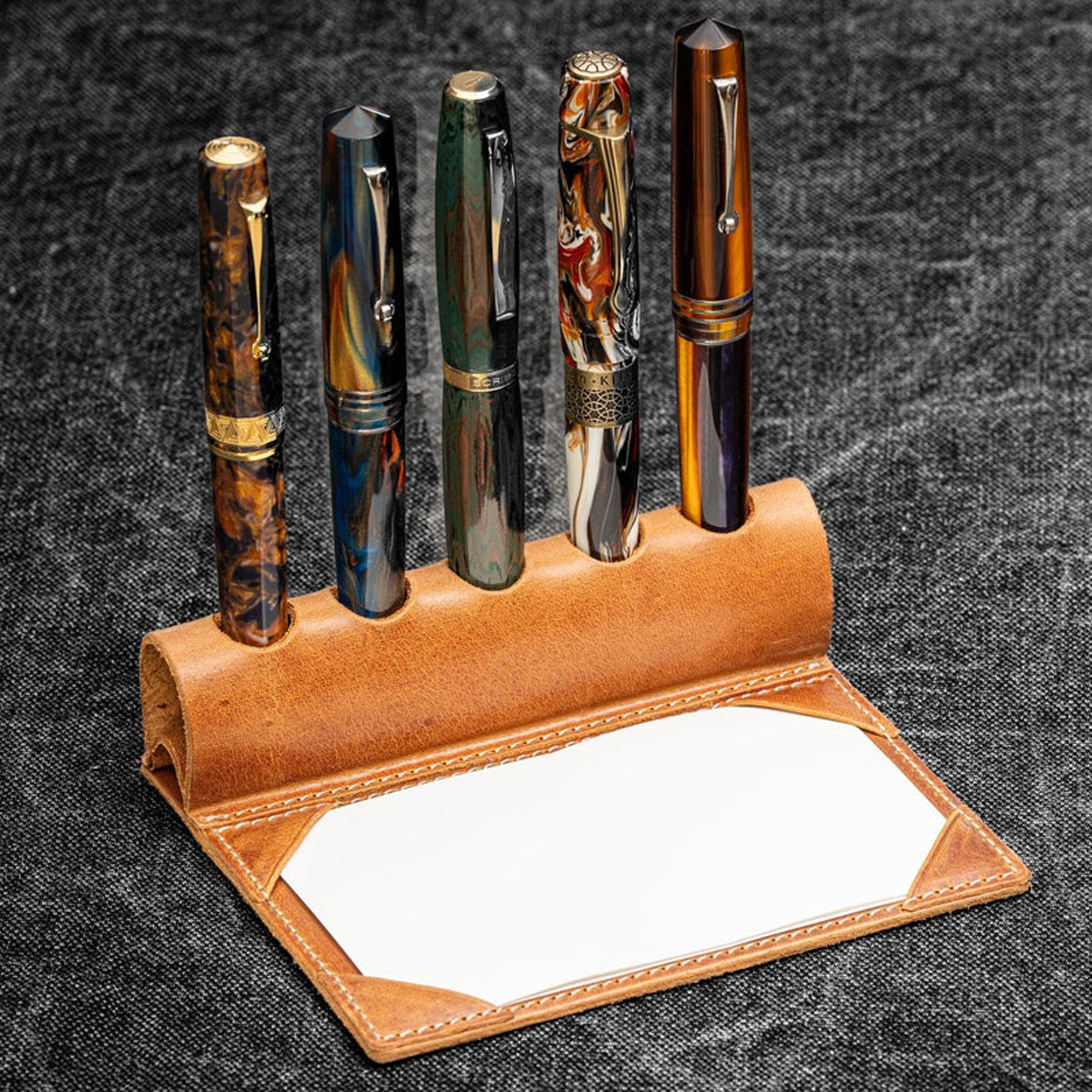 Galen Leather The Writer's Pen Dock 5 Slot Pen Stand with Notepad Hold ...