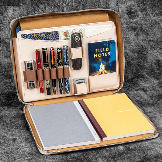 Galen Leather Zippered A4 Folio Compendium Bag - Undyed