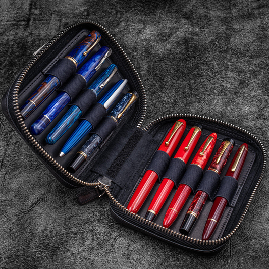 Galen Leather A6 Wide Zippered 10 Slot Pen Case Expansi-Pouch - Black