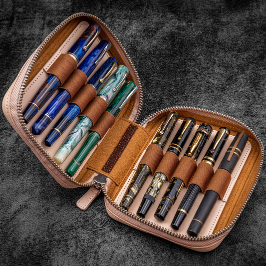 Galen Leather A6 Wide Zippered 10 Slot Pen Case Expansi-Pouch - Undyed