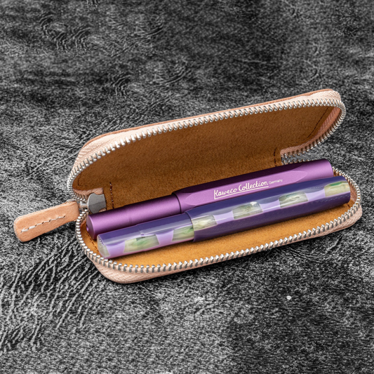 Galen Leather Double Zippered Pen Case for Kaweco Pocket Pen - Undyed Leather