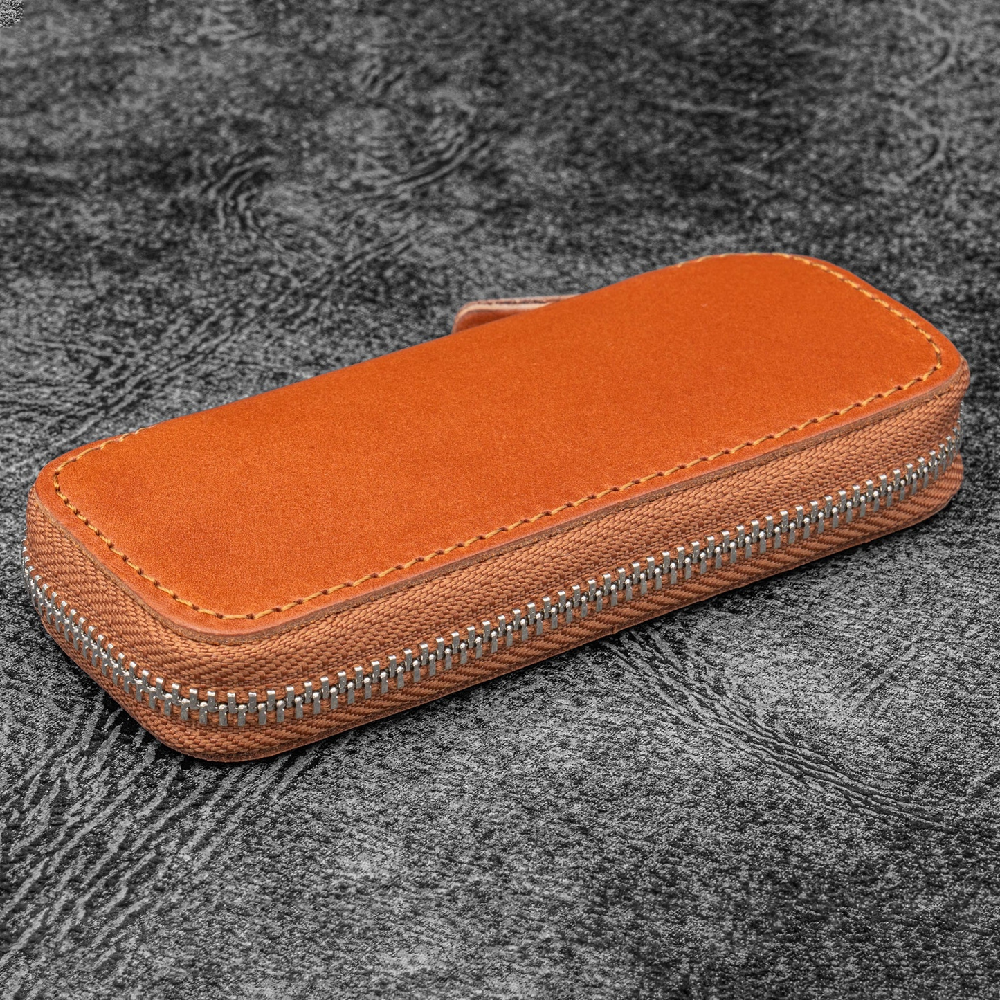 Galen Leather Zippered 2 Slots Pen Case for Kaweco Pocket Pen - Brown