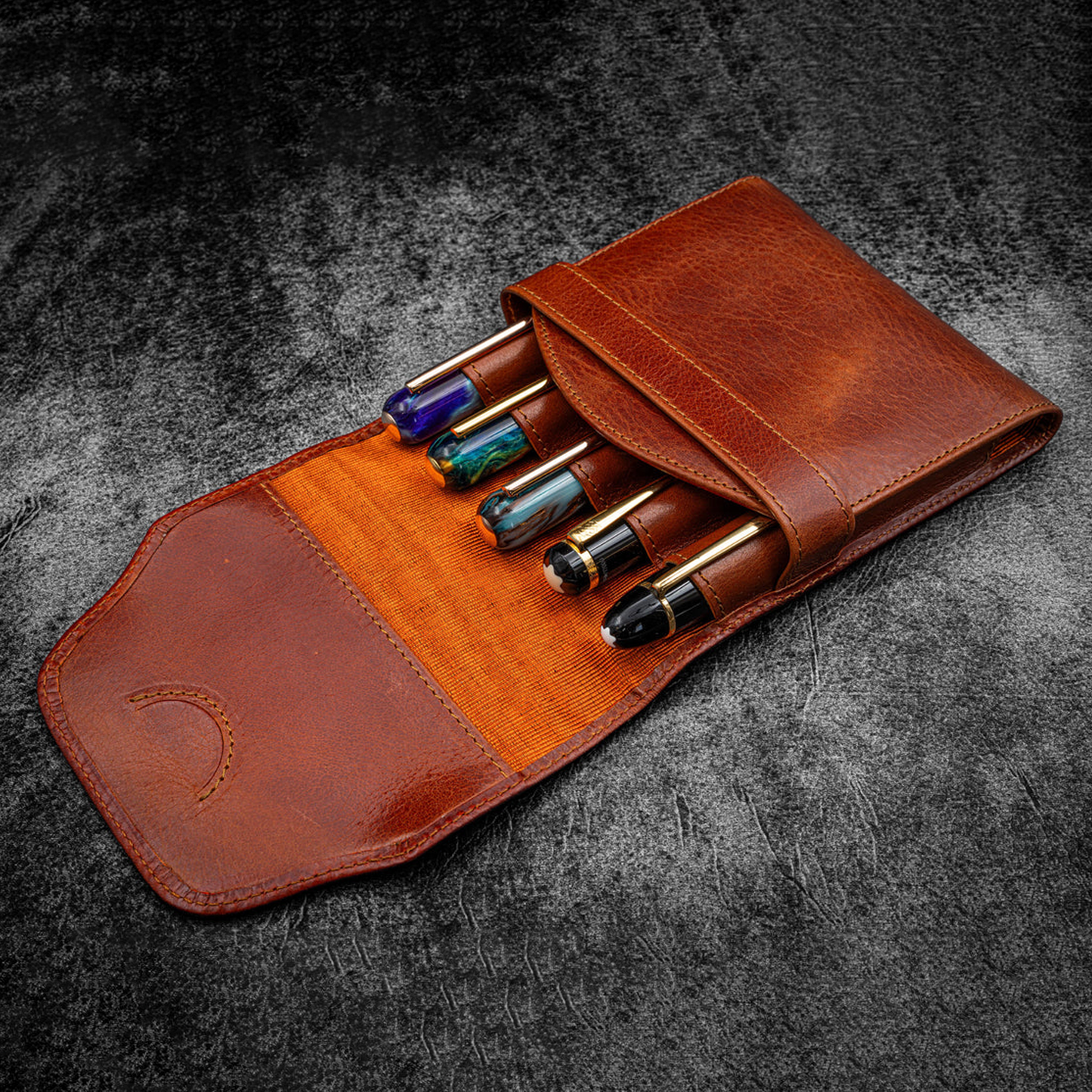 Galen Leather Legacy Collection 5 Slot TwinFlip Pen Case - Deep Cognac