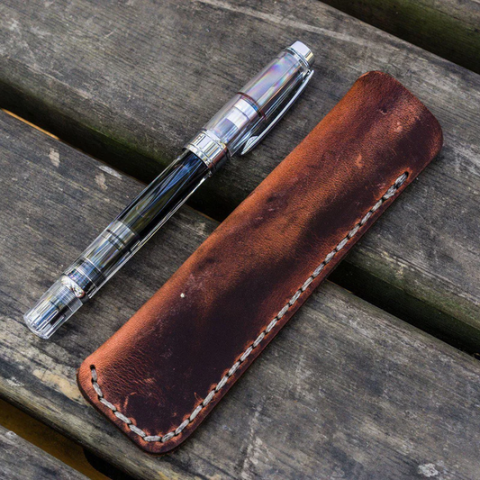 Galen Leather Single Fountain Pen Sleeve - Crazy Horse Orange