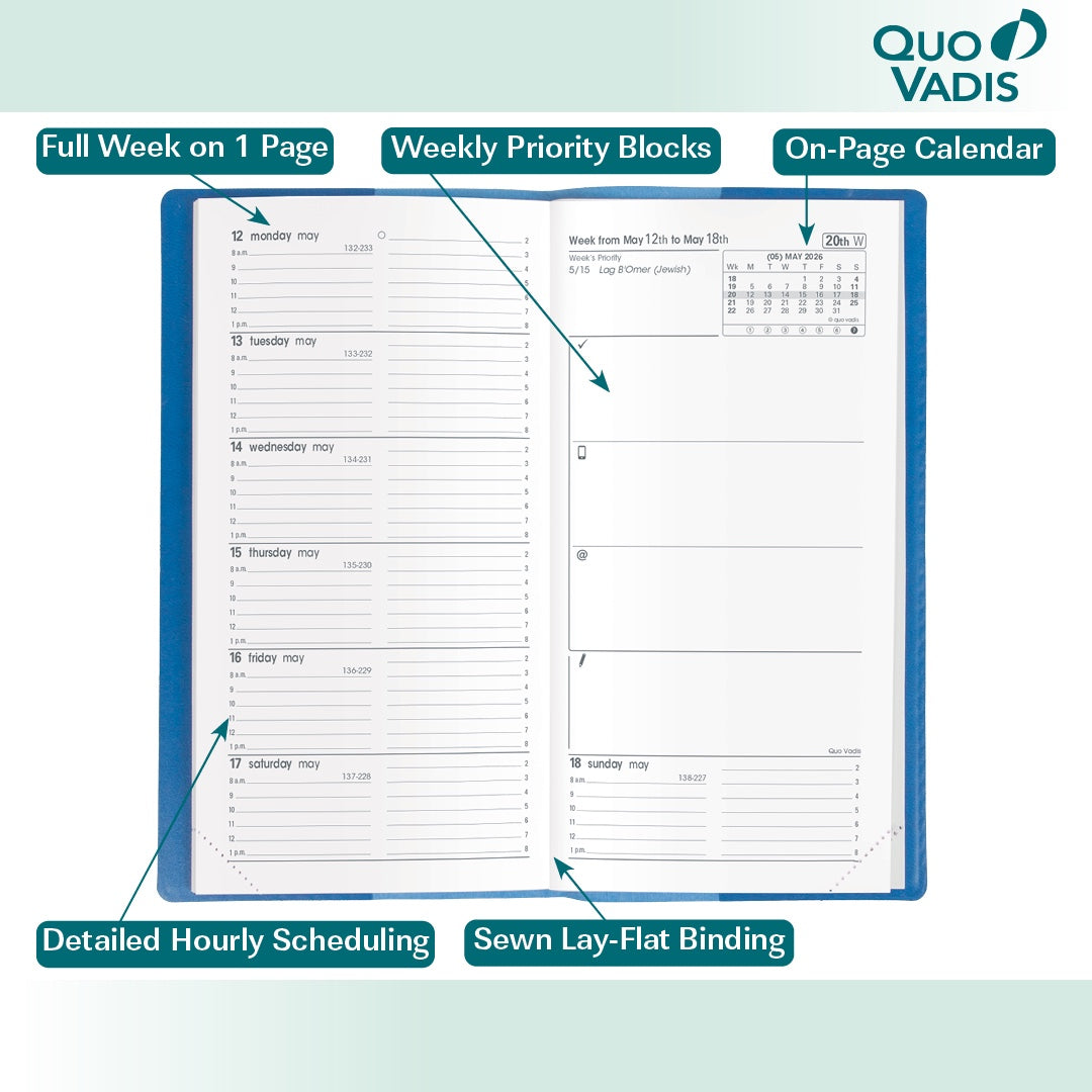 Quo Vadis 2026 IB Traveler Weekly Planner - Texas Blue