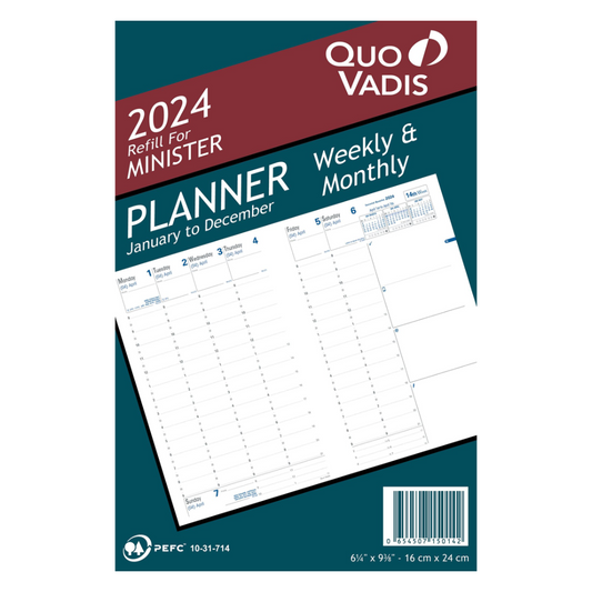 Quo Vadis 2024 Minister Vertical Weekly Planner - Refill Only