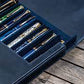 Galen Leather 12 Slot Magnum Opus Pen Case - Crazy Navy Blue (with Removable Pen Tray)