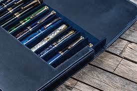 Galen Leather 12 Slot Magnum Opus Pen Case - Crazy Navy Blue (with Removable Pen Tray)