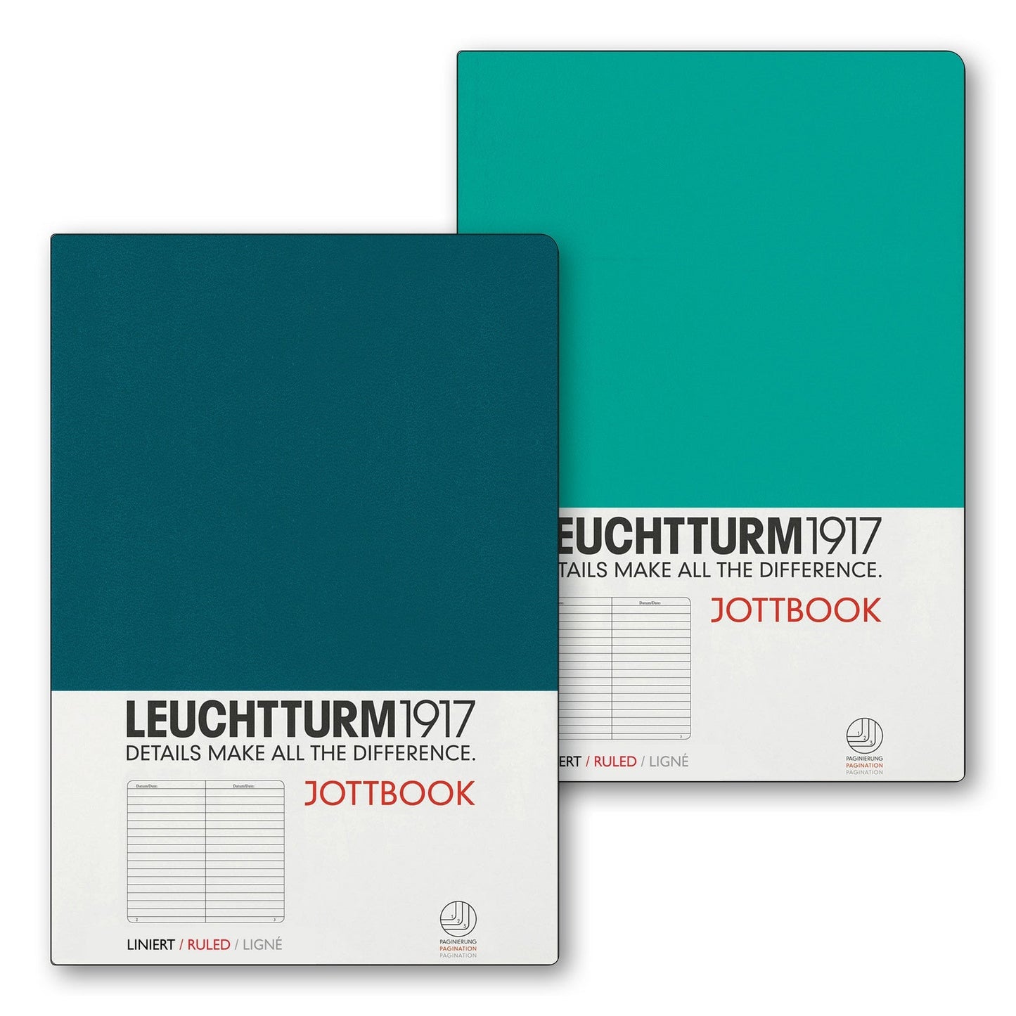 Leuchtturm1917 Jottbook A5 Medium Flexcover Ruled Notebook Set - Emerald and Pacific Green (Discontinued)