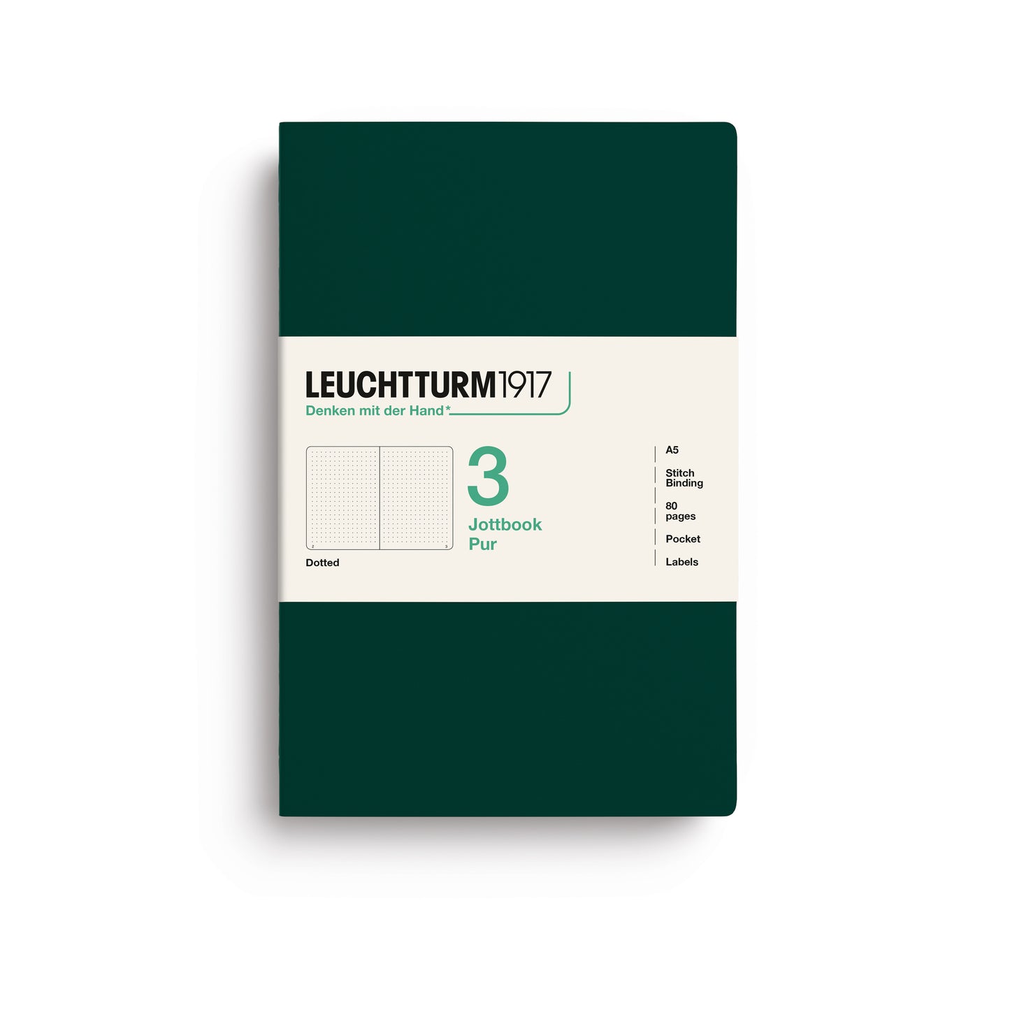 Leuchtturm1917 Jottbook Pur A5 Medium Flexcover Dotted Notebook Set - Forest Green (Pack of 3)