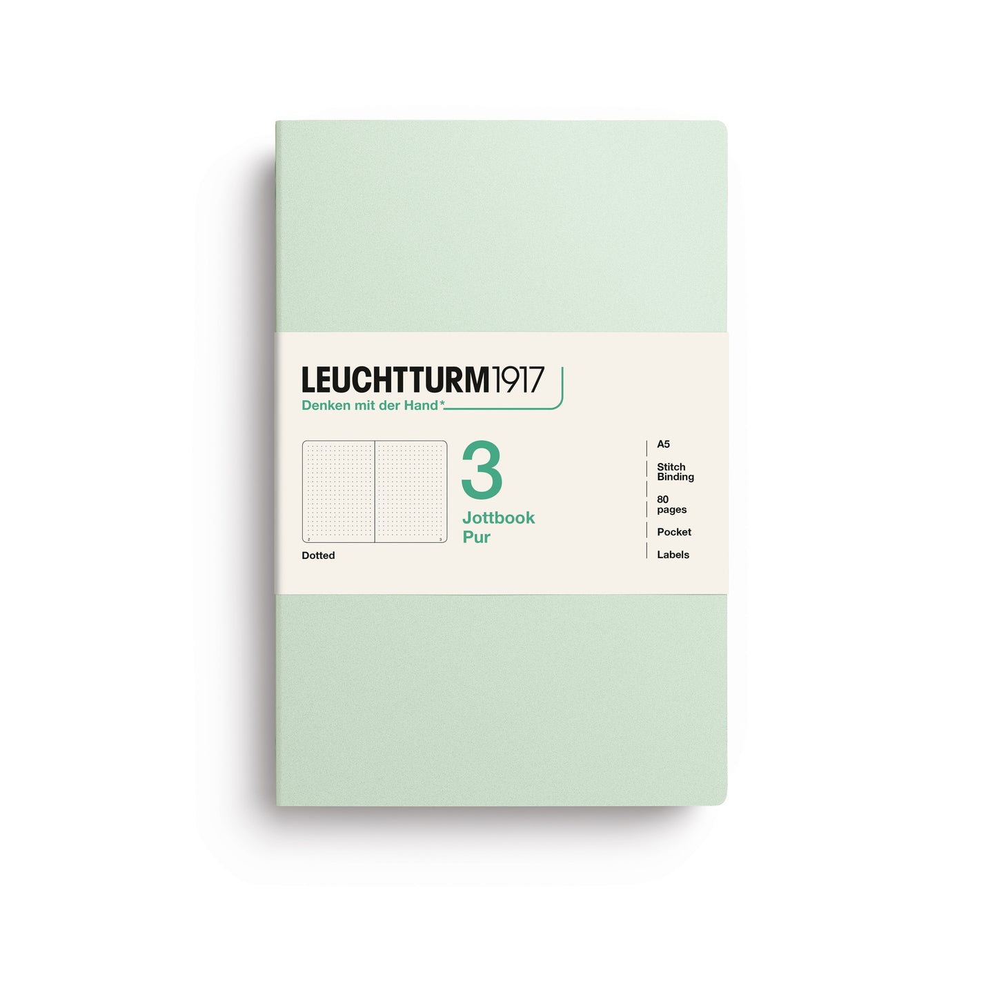 Leuchtturm1917 Jottbook Pur A5 Medium Flexcover Dotted Notebook Set - Mint Green (Pack of 3)