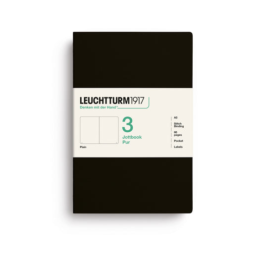 Leuchtturm1917 Jottbook Pur A5 Medium Flexcover Plain Notebook Set - Black (Pack of 3)