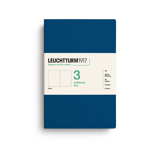 Leuchtturm1917 Jottbook Pur A5 Medium Flexcover Plain Notebook Set - Indigo (Pack of 3)