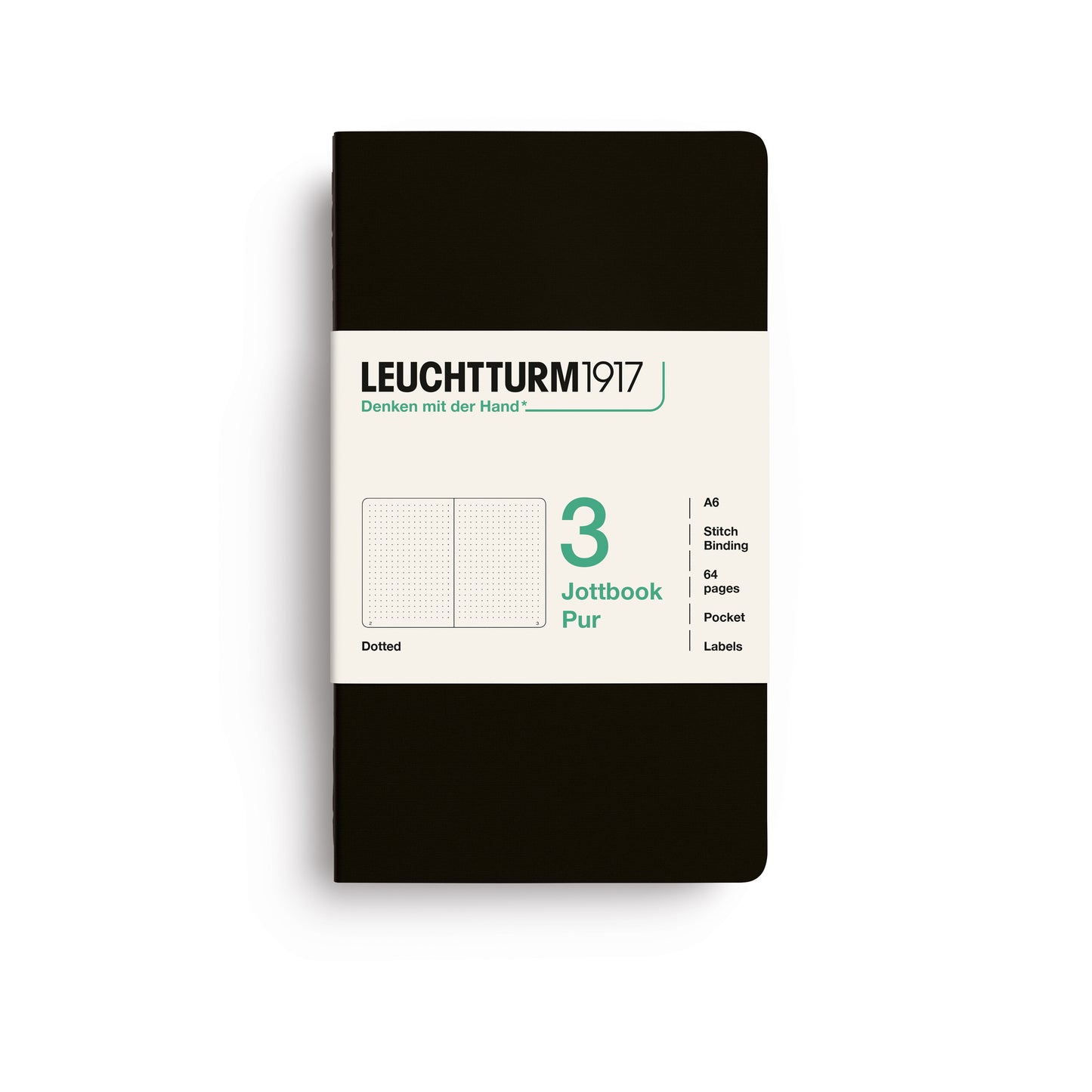 Leuchtturm1917 Jottbook Pur A6 Pocket Flexcover Dotted Notebook Set - Black (Pack of 3)