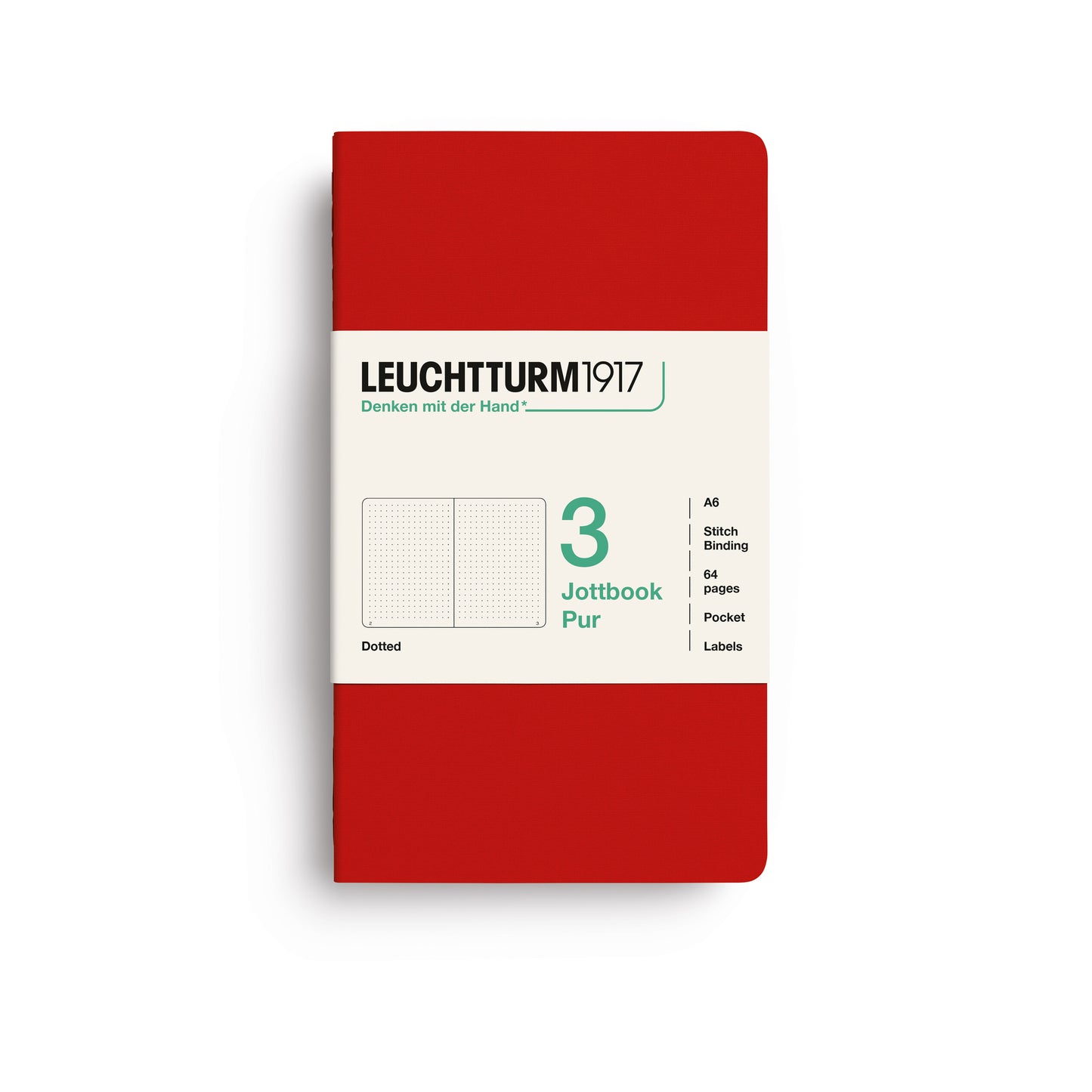 Leuchtturm1917 Jottbook Pur A6 Pocket Flexcover Dotted Notebook Set - Cherry (Pack of 3)