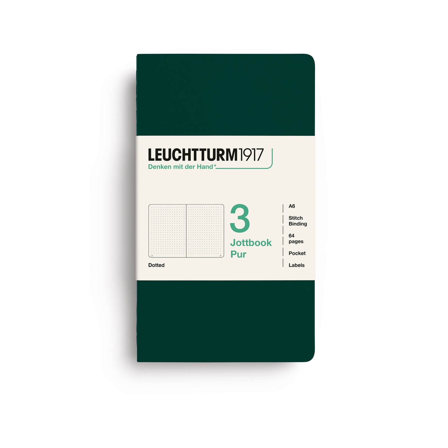 Leuchtturm1917 Jottbook Pur A6 Pocket Flexcover Dotted Notebook Set - Forest Green (Pack of 3)