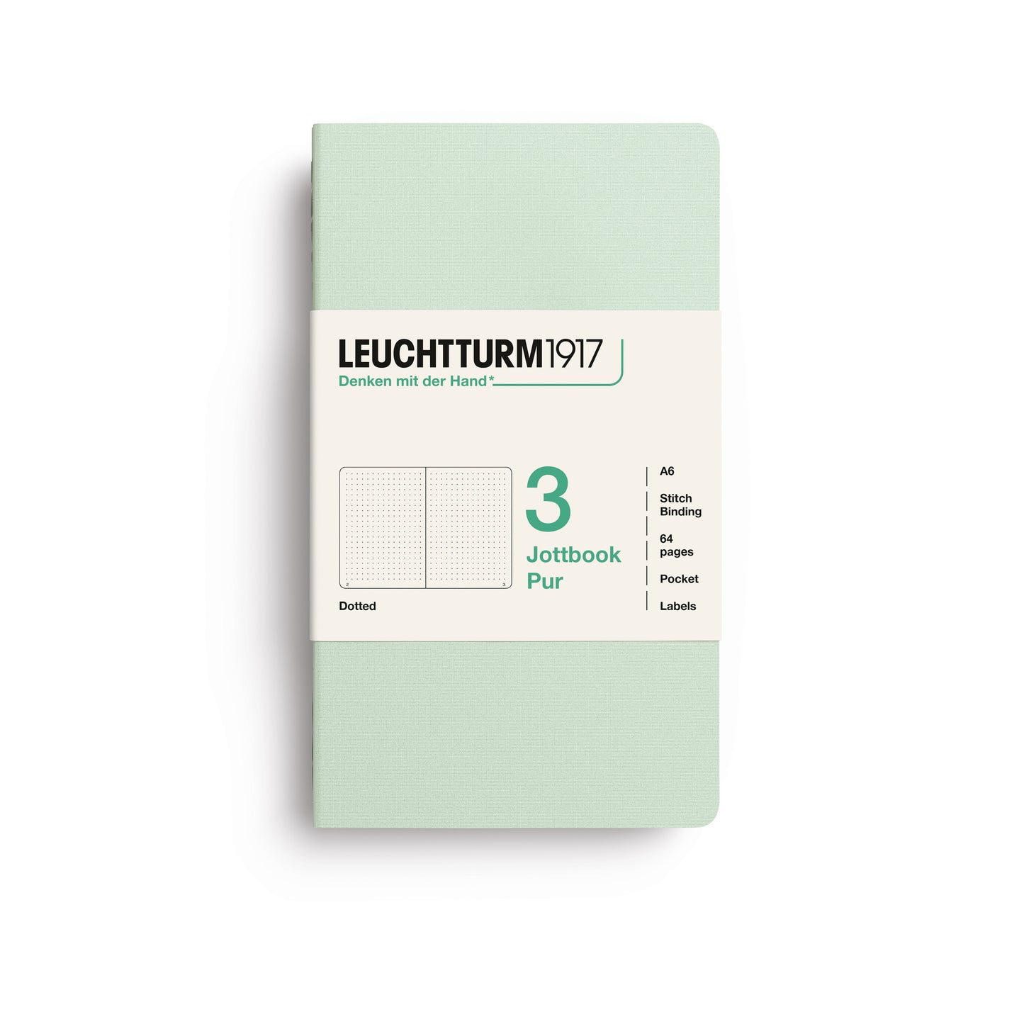 Leuchtturm1917 Jottbook Pur A6 Pocket Flexcover Dotted Notebook Set - Mint Green (Pack of 3)