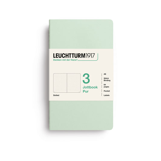 Leuchtturm1917 Jottbook Pur A6 Pocket Flexcover Dotted Notebook Set - Mint Green (Pack of 3)