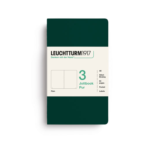 Leuchtturm1917 Jottbook Pur A6 Pocket Flexcover Plain Notebook Set - Forest Green (Pack of 3)