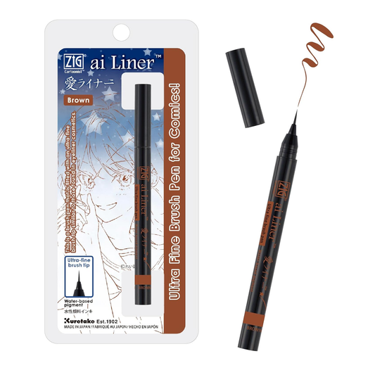 Kuretake Zig Cartoonist ai Liner Brush Tip Pen - Brown (Ultra Fine)