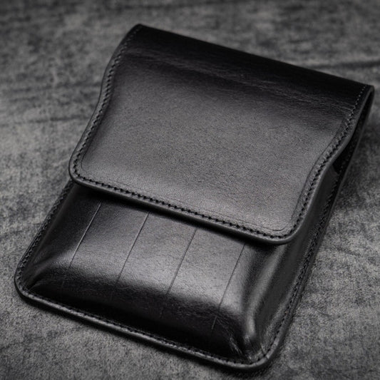 Galen Leather 5 Pen Flap Case - Black