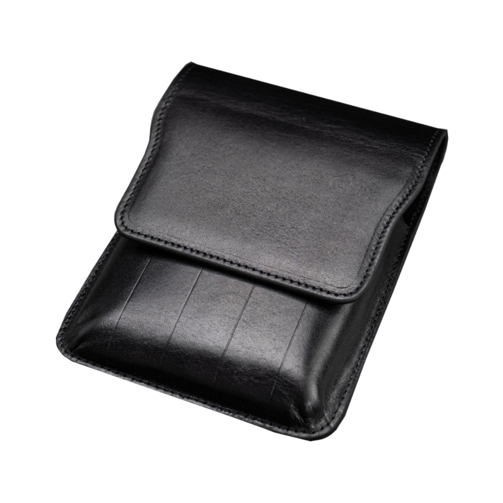 Galen Leather 5 Pen Flap Case - Black