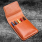 Galen Leather 5 Pen Flap Case - Brown