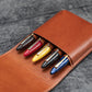Galen Leather 5 Pen Flap Case - Brown