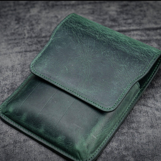Galen Leather 5 Pen Flap Case - Crazy Horse Forest Green