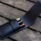 Galen Leather 3 Pen Flap Case - Black