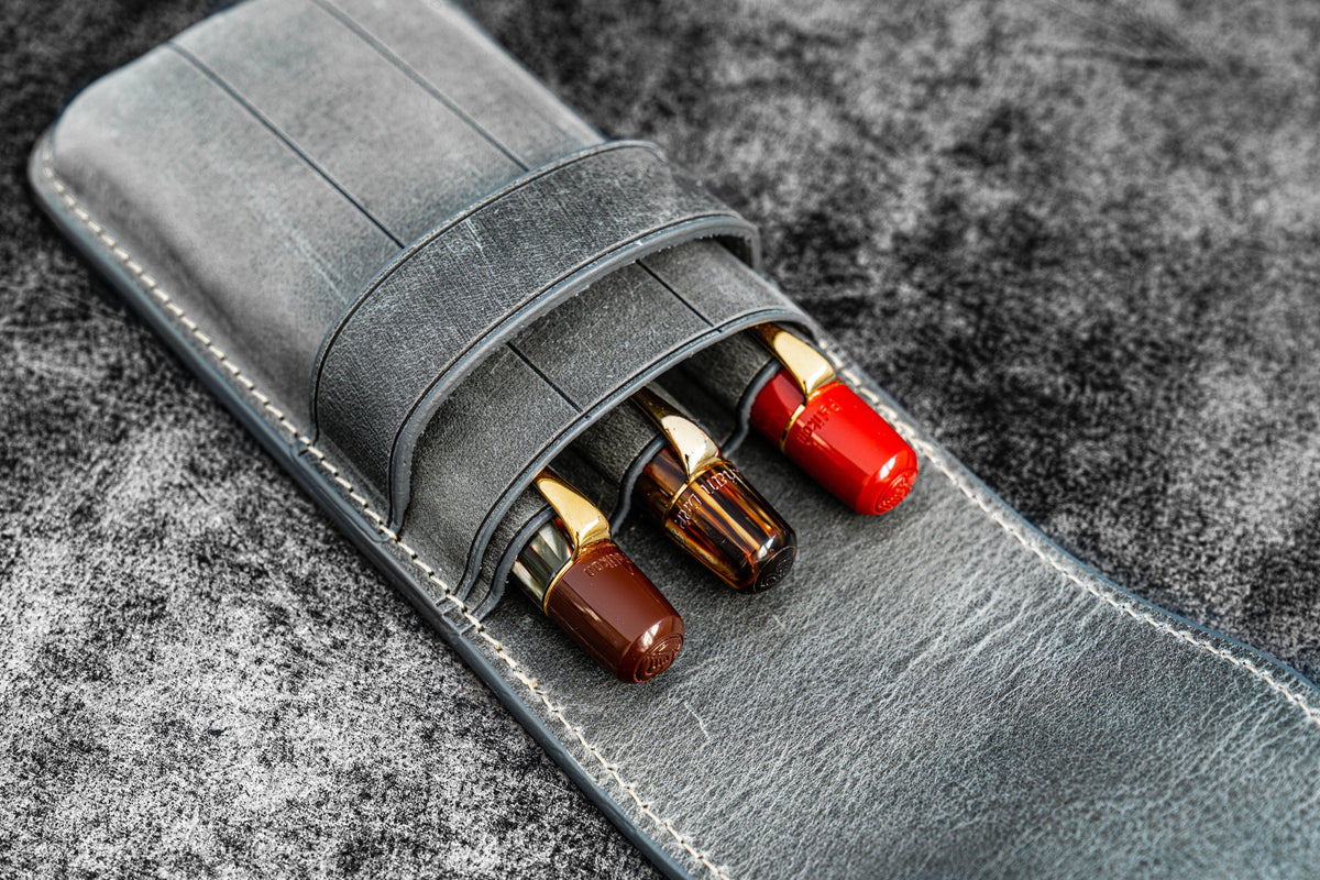 Galen Leather 3 Pen Flap Case - Crazy Horse Smoky
