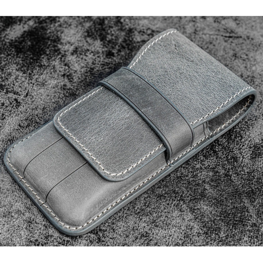 Galen Leather 3 Pen Flap Case - Crazy Horse Smoky